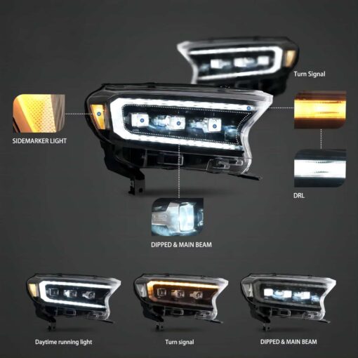 19-23 Ford Ranger [US Types] LED Matrix Projector HeadLights Black - Image 2