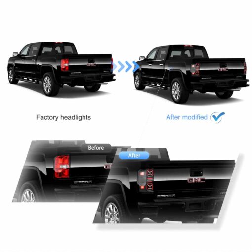 14-18 GMC Sierra 1500 2500HD 3500HD Vland III LED Tail Lights With Dynamic Welcome Lighting Clear - Image 2