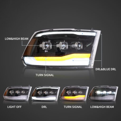 09-18 Dodge Ram 4th Gen 1500 2500 3500 LED Matrix Projector HeadLights Black - Image 3