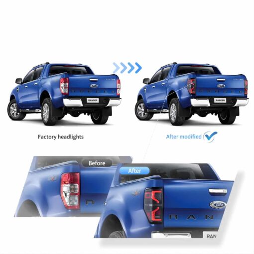 12-22 Ford Ranger LED Upgrade Tail Lights With Amber Sequential Turn Signal (Not Fit For US Models) - Image 3