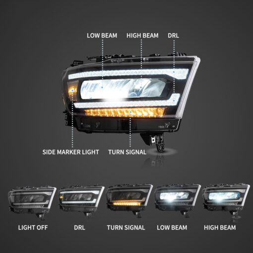 19-24 Dodge Ram 1500 5th Gen (DT) LED Reflection Bowl HeadLights Chrome - Image 4