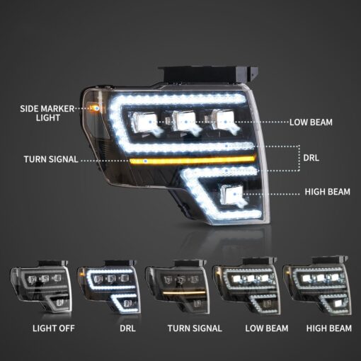 09-14 Ford F150 12th Gen LED Matrix Projector HeadLights Black - Image 2