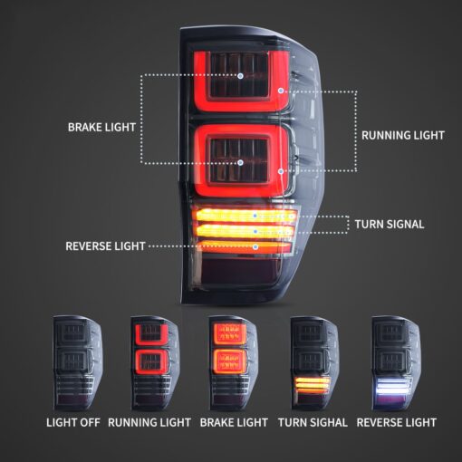 12-22 Ford Ranger 1th Gen (T6/P375) LED Tail Lights With Sequential Turn Signal (Not Fit For US Models) - Image 3
