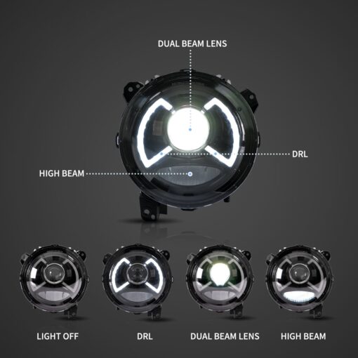 18-Present Jeep Wrangler 4th Gen (JL) &19-Present Jeep Gladiator (JT) Full LED Dual Beam Projector Headlights With Blue Breath Light Black - Image 3