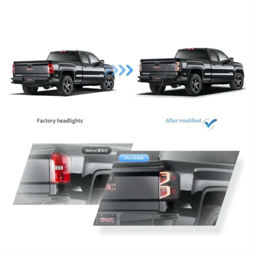 14-18 GMC Sierra 1500 2500HD 3500HD Vland LED Tail Lights With Dynamic Welcome Lighting Clear - Image 5
