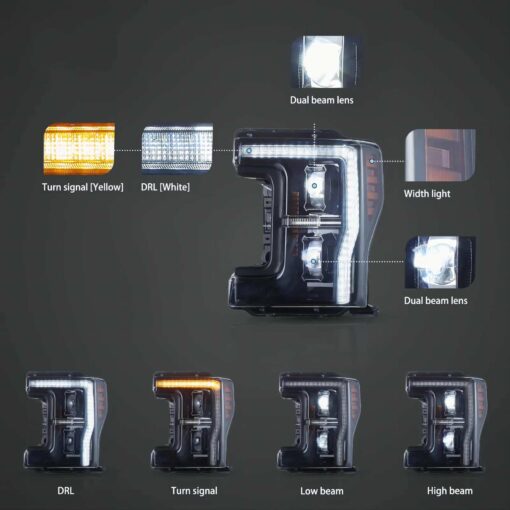 17-19 Ford F250 350 450 F550 Super Duty LED Projector Upgrade Headlights - Image 4