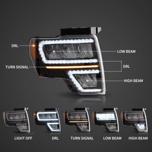 09-14 Ford F150 12th Gen LED Reflection Bowl HeadLights Chrome - Image 5