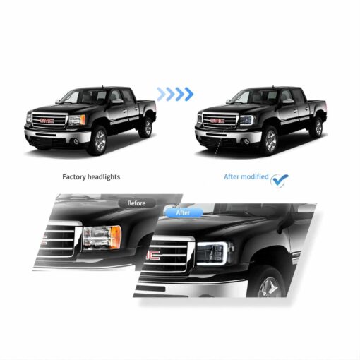 07-13 GMC Sierra 2th Gen (GMT902)LED Matrix Projector HeadLights Black - Image 5