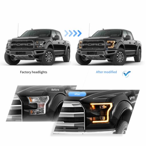 15-17 Ford F150 13th Gen LED Dual Beam Projector HeadLights Black - Image 2