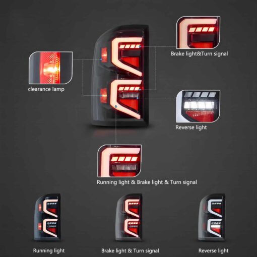 14-18 GMC Sierra 1500 2500HD 3500HD Vland LED Tail Lights With Dynamic Welcome Lighting Clear - Image 7