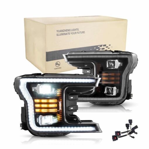 15-17 Ford F150 13th Gen LED Dual Beam Projector HeadLights Black