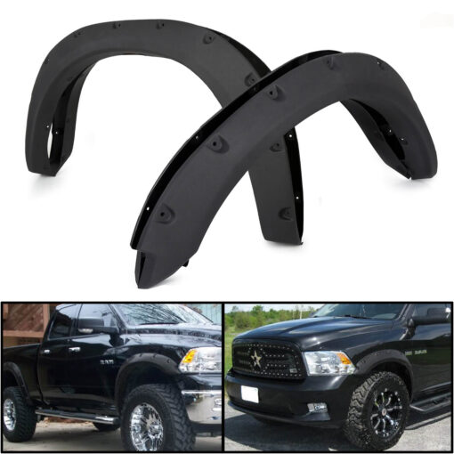 Black Fender Flares Cover Wheel Cover Protector Compatible with 2009-2018 Ram 1500 Pocket Rivet Style Bolt On 4Pc