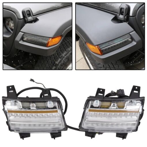 Clear LED Fender Daytime Running Turn Signal Lights For 2018-2020 Jeep Wrangler JL - Image 10