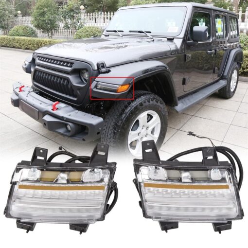 Clear LED Fender Daytime Running Turn Signal Lights For 2018-2020 Jeep Wrangler JL - Image 9