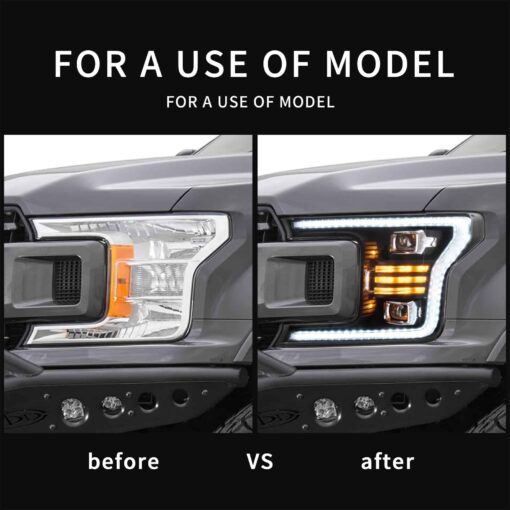 18-20 Ford F150 13th Gen Facelifted (Ⅱ) LED Dual Beam Projector HeadLights Black - Image 8