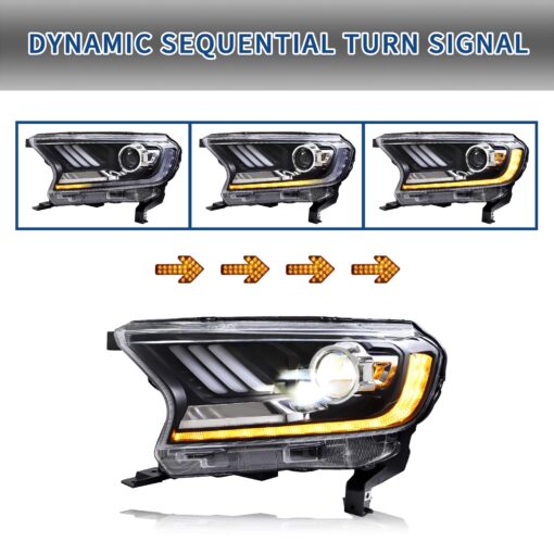 16-20 Ford Ranger PX2 PXS Headlights with Sequential Indicators - Image 4