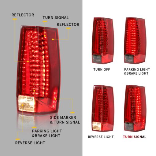 07-14 GMC Yukon Chevrolet Tahoe Suburban LED Tail Lights with Red Turn Signal - Image 3