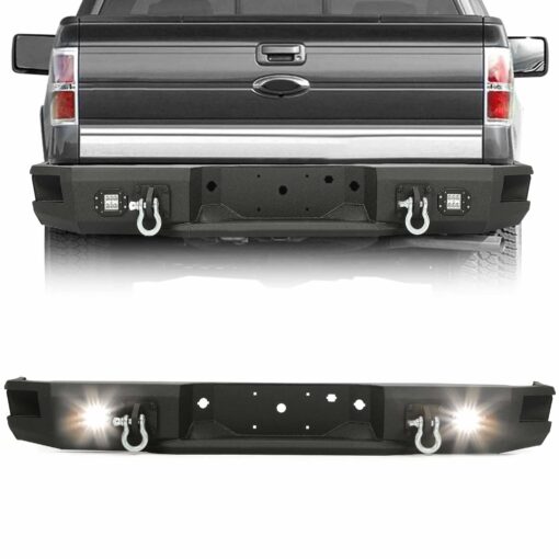 Rear Bumper Black Steel compatible with 2009-2014 Ford F150 Fits Models without Rear Sensors - Image 2