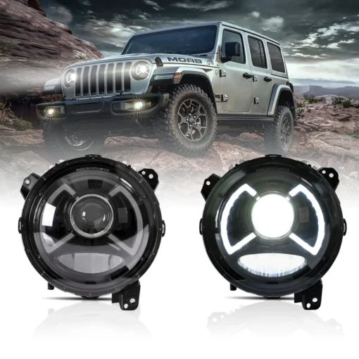 18-Present Jeep Wrangler 4th Gen (JL) &19-Present Jeep Gladiator (JT) Full LED Dual Beam Projector Headlights With Blue Breath Light Black - Image 5