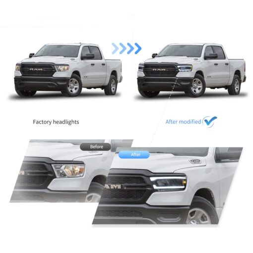 19-24 Dodge Ram 1500 5th Gen (DT) LED Reflection Bowl HeadLights Chrome - Image 11