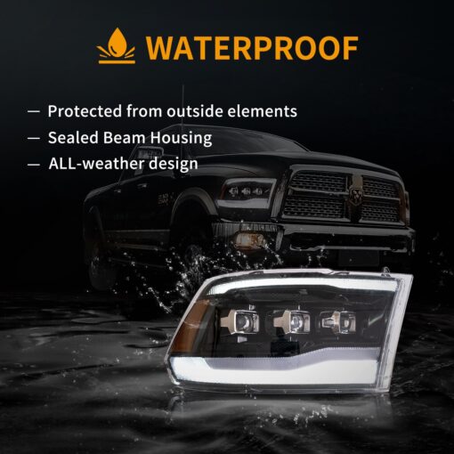 09-18 Dodge Ram 4th Gen 1500 2500 3500 LED Matrix Projector HeadLights Black - Image 10