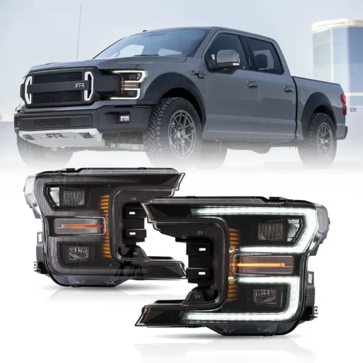 18-20 Ford F150 13th Gen LED Dual Beam Projector HeadLights With Start Up Animation Black