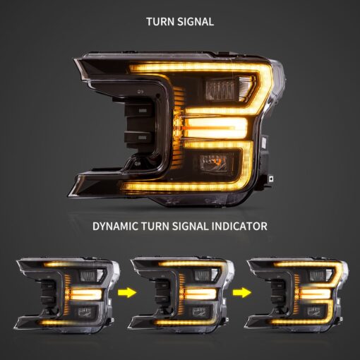 18-20 Ford F150 13th Gen LED Dual Beam Projector HeadLights With Start Up Animation Black - Image 10