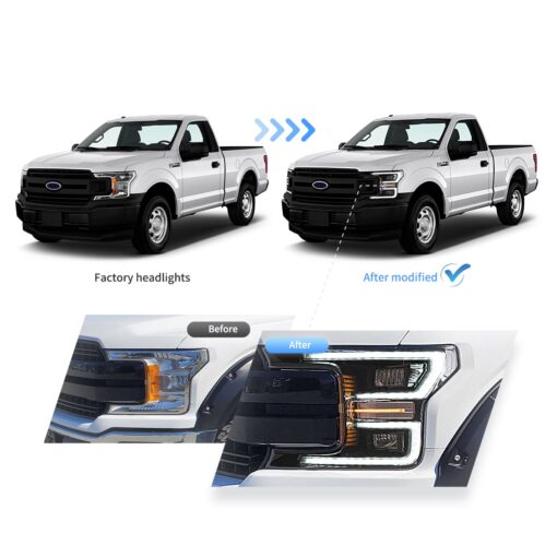 18-20 Ford F150 13th Gen LED Dual Beam Projector HeadLights With Start Up Animation Black - Image 12