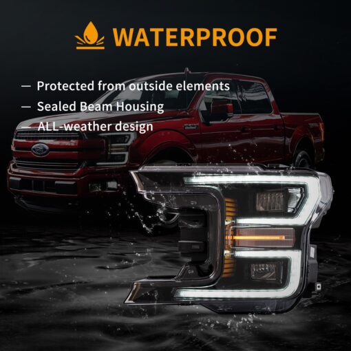18-20 Ford F150 13th Gen LED Dual Beam Projector HeadLights With Start Up Animation Black - Image 13
