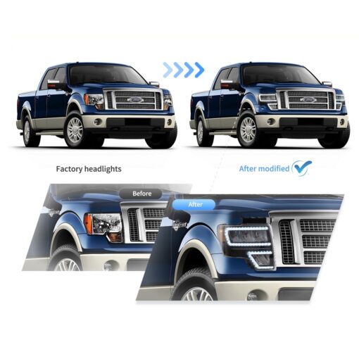 09-14 Ford F150 12th Gen LED Reflection Bowl HeadLights Chrome - Image 10