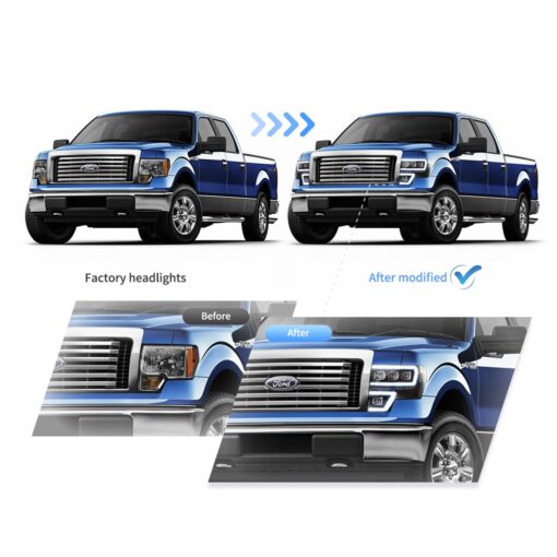 09-14 Ford F150 12th Gen LED Matrix Projector HeadLights Black - Image 13