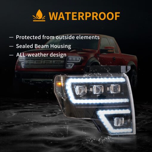 09-14 Ford F150 12th Gen LED Matrix Projector HeadLights Black - Image 14