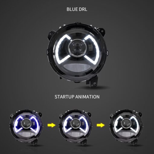 18-Present Jeep Wrangler 4th Gen (JL) &19-Present Jeep Gladiator (JT) Full LED Dual Beam Projector Headlights With Blue Breath Light Black - Image 7