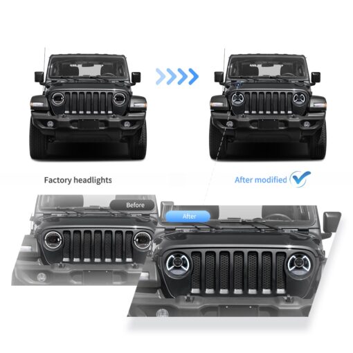 18-Present Jeep Wrangler 4th Gen (JL) &19-Present Jeep Gladiator (JT) Full LED Dual Beam Projector Headlights With Blue Breath Light Black - Image 9