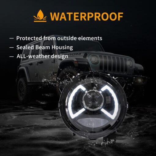 18-Present Jeep Wrangler 4th Gen (JL) &19-Present Jeep Gladiator (JT) Full LED Dual Beam Projector Headlights With Blue Breath Light Black - Image 10