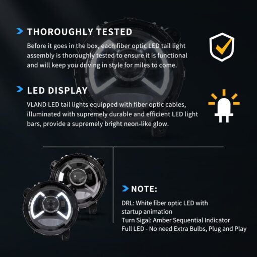 18-Present Jeep Wrangler 4th Gen (JL) &19-Present Jeep Gladiator (JT) Full LED Dual Beam Projector Headlights With Blue Breath Light Black - Image 12