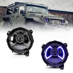 18-Present Jeep Wrangler 4th Gen (JL) &19-Present Jeep Gladiator (JT) Full LED Dual Beam Projector Headlights With Blue Breath Light Black