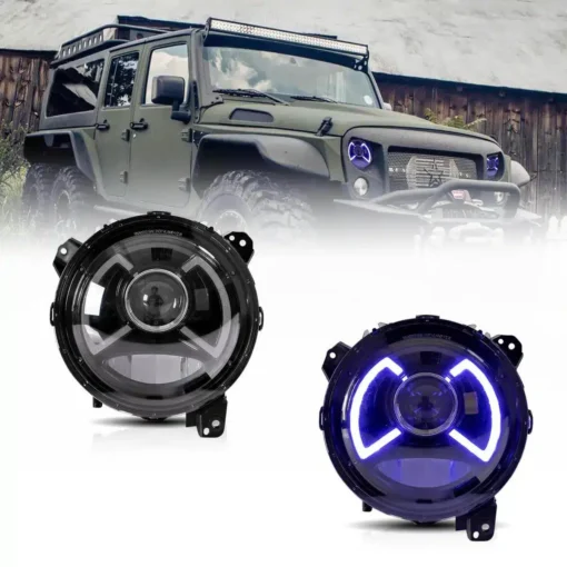 18-Present Jeep Wrangler 4th Gen (JL) &19-Present Jeep Gladiator (JT) Full LED Dual Beam Projector Headlights With Blue Breath Light Black