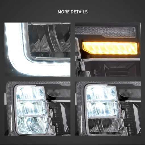 07-13 GMC Sierra 2th Gen (GMT902) Vland LED Reflection Bowl HeadLights Chrome - Image 11