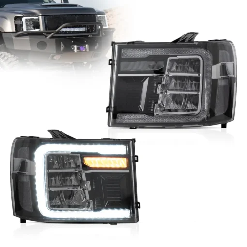 07-13 GMC Sierra 2th Gen (GMT902) Vland LED Reflection Bowl HeadLights Chrome