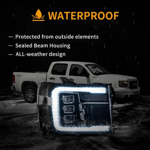 07-13 GMC Sierra 2th Gen (GMT902)LED Matrix Projector HeadLights Black - Image 8
