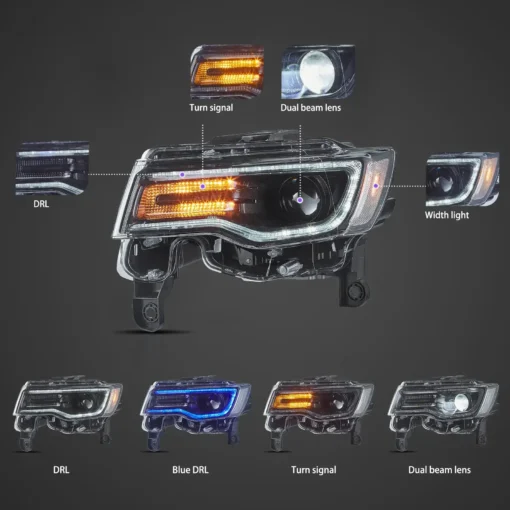 14-22 Jeep Grand Cherokee (WK2) Headlights Full LED With Startup Animation/ Blue DRL - Image 9