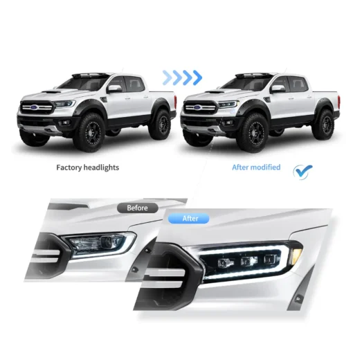 19-23 Ford Ranger [US Types] LED Matrix Projector HeadLights Black - Image 6