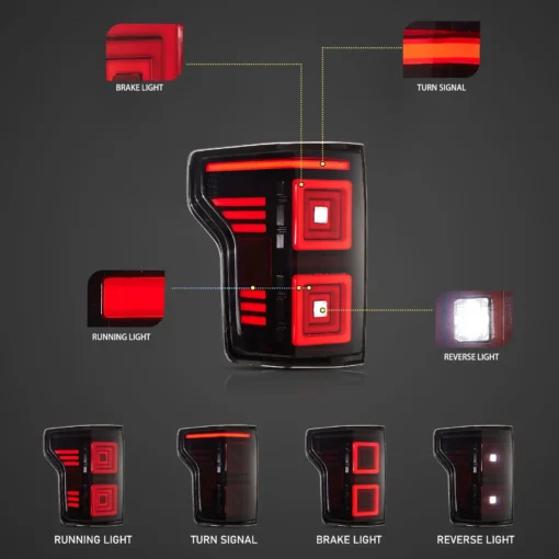 15-20 Ford F150 13th Gen (P552)  LED Upgrade Tail Lights With Red Sequential Turn Signal Smoked - Image 3