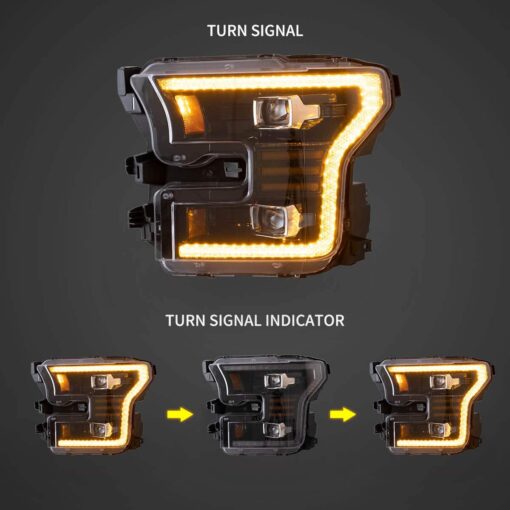 15-17 Ford F150 13th Gen LED Dual Beam Projector HeadLights Black - Image 10